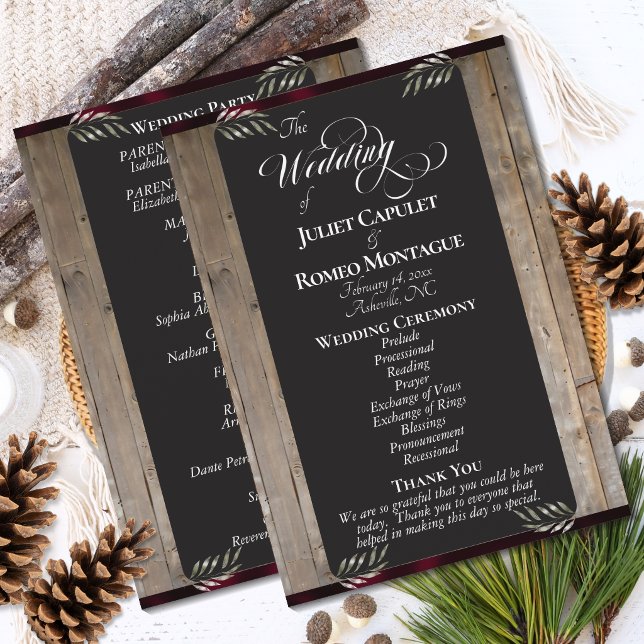 Kreidetafel auf Holz - Burgunder Hochzeit Programm (Von Creator hochgeladen)