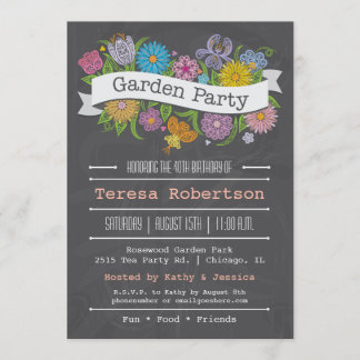 Kreidetafel Blumenbanner Gartenparty-Einladung Einladung