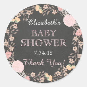 Kreidetafel-Blumenkranz-Baby-Shower-Aufkleber Runder Aufkleber