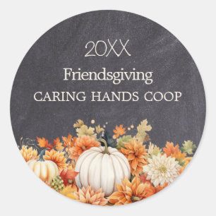 Kreidetafel Herbst-Kürbis-Blumen-Friendsgiving-Jah Runder Aufkleber