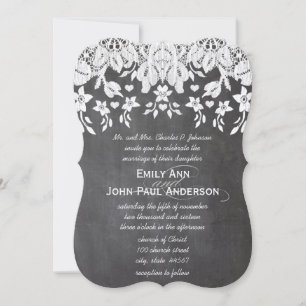 Kreidetafel-Herzen und Spitze Elegante Hochzeit Einladung