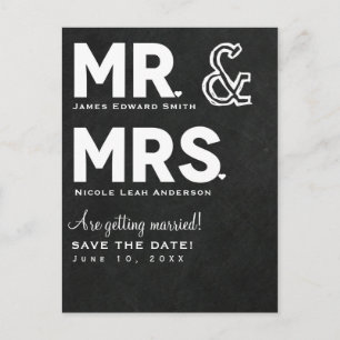 Kreidetafel Kreide Mr. & Mrs. Hochzeit Termin vorm Ankündigungspostkarte