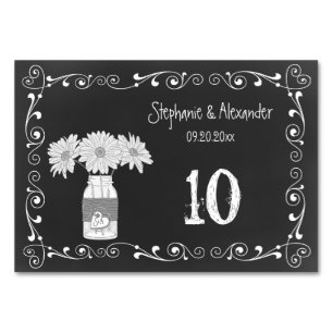 Kreidetafel-Mason-Jar-Hochzeitstischkarten Tischnummer