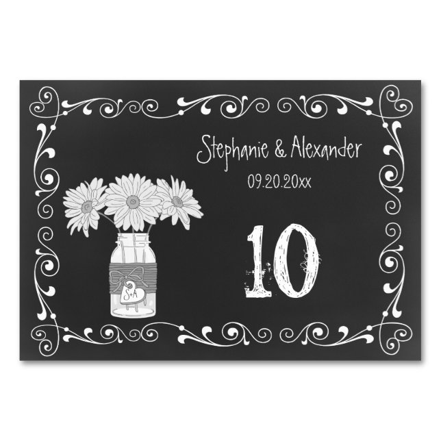 Kreidetafel-Mason-Jar-Hochzeitstischkarten Tischnummer (Vorderseite)