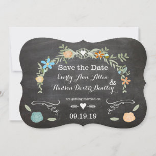 Kreidetafel-Mint-Rosa-Aqua-Blumen-Gewinde-Hochzeit Einladung