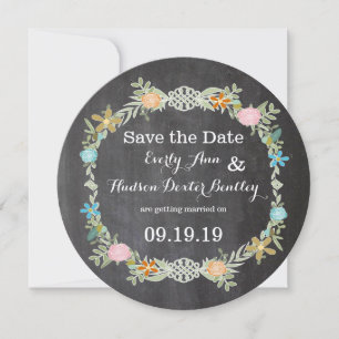 Kreidetafel Mint Rosa Aqua Blumenkranz Hochzeit Save The Date