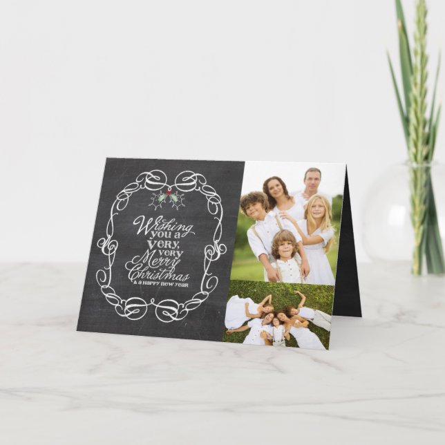 Kreidetafel Mistelzweig Schrift Frohe Weihnachten  (Vorderseite)