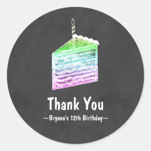 Kreidetafel-Regenbogen-Torte Stück Party Favor Auf Runder Aufkleber