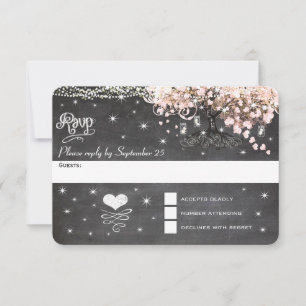 Kreidetafel Rosa Herz Blatt Baum RSVP Karte