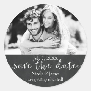 Kreidetafel SAVE THE DATE Kreide Hochzeitsfoto Runder Aufkleber