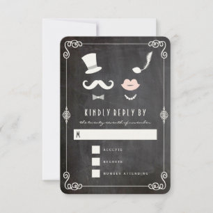 Kreidetafel Schnurrbart und Lippen Vintage Chic Ho RSVP Karte