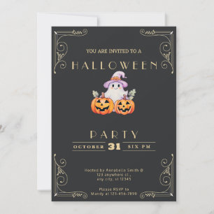 Kreidetafel Schwarz & Gold Geist Halloween Einladung