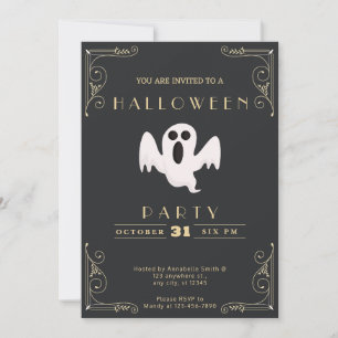 Kreidetafel Schwarz & Gold Weißer Geist Halloween Einladung