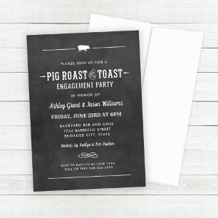 Kreidetafel-Schweinebraten und Toast Verlobungsfei Einladung