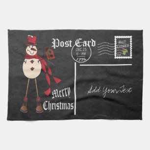 Kreidetafel-Stil Rotes Schneemann-Postkarten-Desig Geschirrtuch