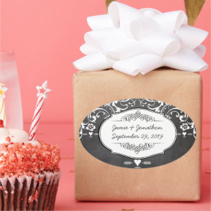 Kreidetafel-Typografie-Hochzeiten Ovaler Aufkleber