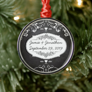 Kreidetafel-Typografie-Hochzeiten Silbernes Ornament