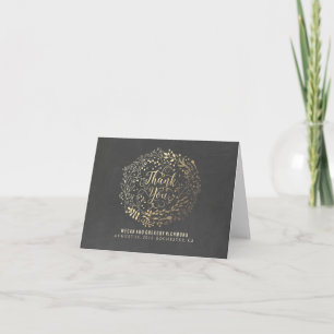 Kreidetafel und Goldene Blumige Hochzeits-Dankeska Dankeskarte