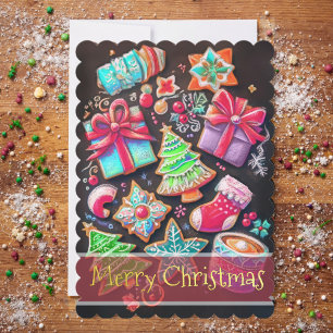 Kreidezeichnung Verzierte Weihnachtskekse Braun Karte