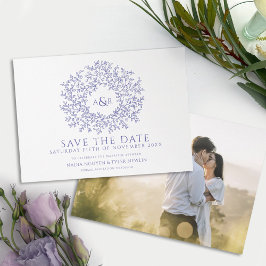 Kreis der Blätter blaue lila Foto Hochzeit Save The Date