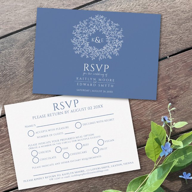 Kreis der Blätter Blaue Mahlzeit Option Hochzeit RSVP Karte (Von Creator hochgeladen)