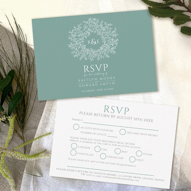 Kreis der Blätter Grün-Weiß-Mahlzeit Option Hochze RSVP Karte (Von Creator hochgeladen)