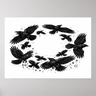 Kreis der Raben – Heimgesuchte Tintenillustration Poster