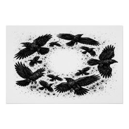 Kreis der Raben – Verängstigte Tinte Illustration Poster