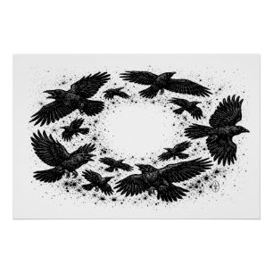 Kreis der Raben – Verängstigte Tinte Illustration Poster