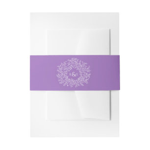 Kreis der weißen Blätter Hochzeit lila Monogramm Einladungsbanderole