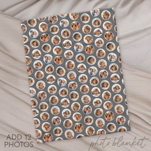 Kreis-Fotomuster - 12 Bilder - grau Fleecedecke (Photo Blanket - Fleece)