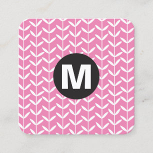 Kreis-Monogramm - Blattstiele - Rosa Quadratische Visitenkarte