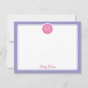 Kreis-Monogramm-Initial Preppy Pink Lila Mitteilungskarte