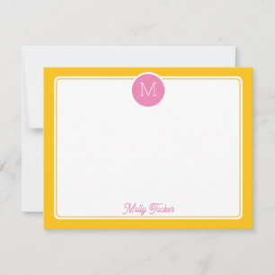 Kreis-Monogramm-Initial Preppy Rosa und Gelb Mitteilungskarte