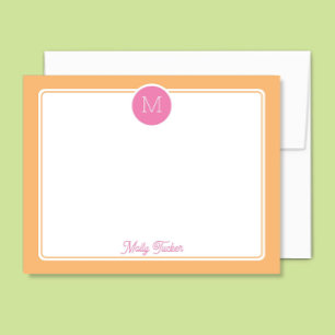 Kreis-Monogramm Preppy Pink & Orange Sherbet Mitteilungskarte