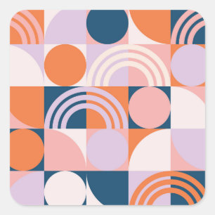 Kreis-Streifen im Mid-Century-Stil: Geometrisches  Quadratischer Aufkleber