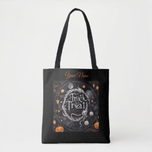 Kreis von schwebenden Halloween-Bildern und -Symbo Tasche