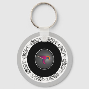 Kreisdesign mit lila Kolibri-Ornamenten Schlüsselanhänger