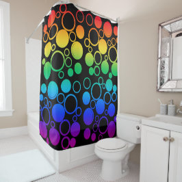 Kreise, Blasen, Regenbogenfarben, schwarzer Hinter Duschvorhang