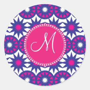 Kreise der personalisierten Monogramm-Lila-rosa-St Runder Aufkleber