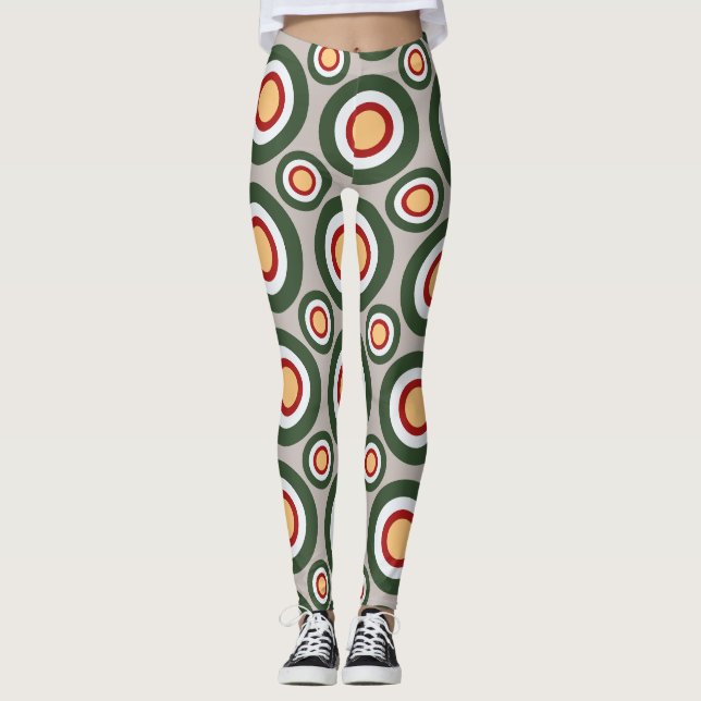 Kreise Graues Grünes Minimales Muster Leggings (Vorderseite)
