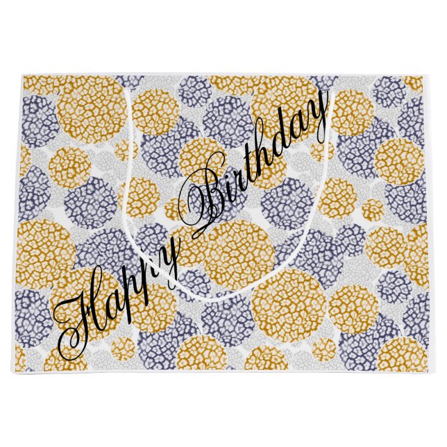 Kreise mit gelber und blauer Leopardenfarbe Große Geschenktüte (Vorderseite)