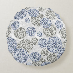 Kreise mit grauem und blauem Leopardendruck Rundes Kissen