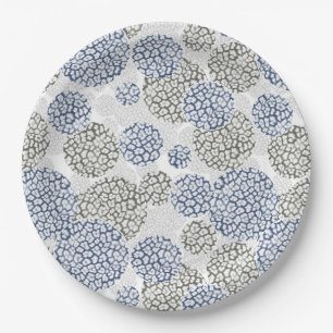 Kreise mit grauem und blauem Leopardenfelldruck Pappteller