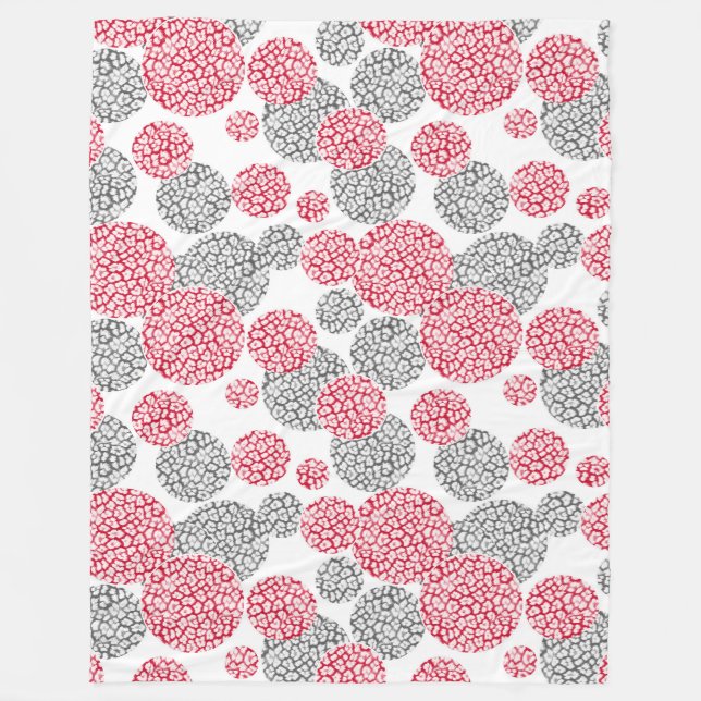 Kreise mit grauem und rotem Leopardenprint Fleecedecke (Vorderseite)