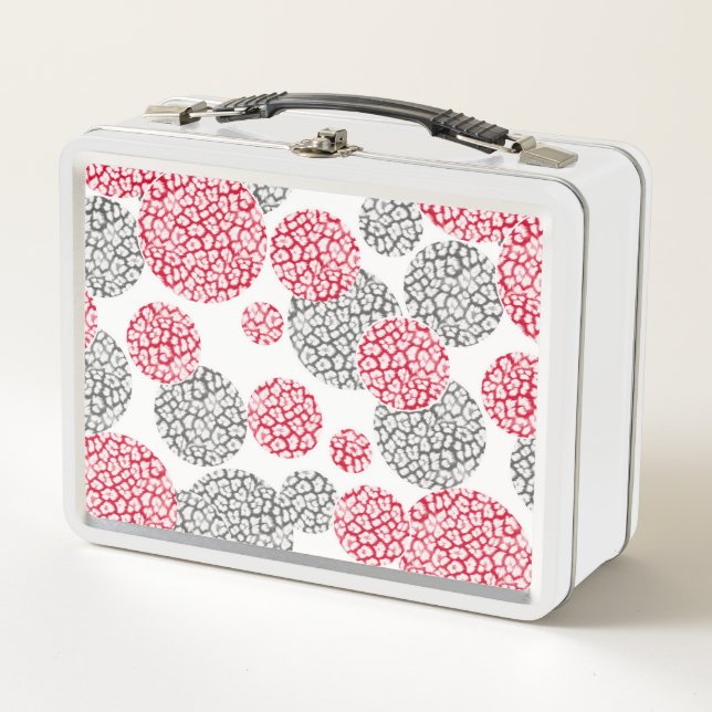 Kreise mit grauem und rotem Leopardenprint Metall Brotdose (Vorderseite)