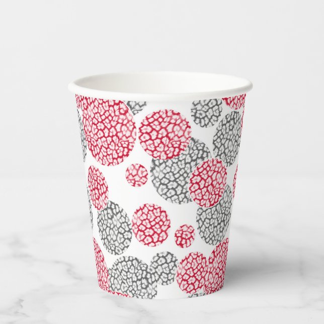Kreise mit grauem und rotem Leopardenprint Pappbecher (Vorderseite)