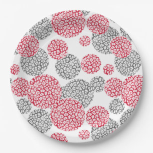 Kreise mit grauem und rotem Leopardenprint Pappteller