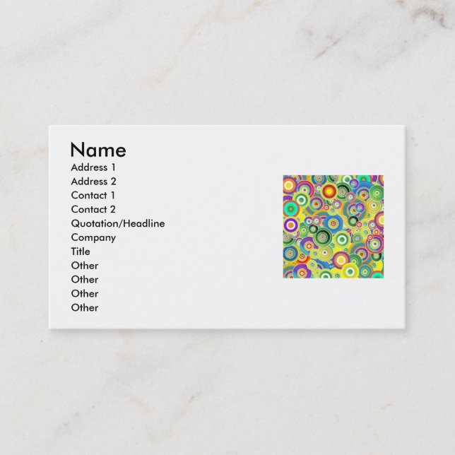 Kreise, Name, Adresse 1, Adresse 2, Kontakt 1,… Visitenkarte (Vorderseite)