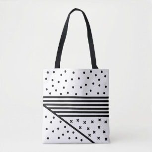 Kreise, Streifen und Kreuze, monochrome Muster Tasche